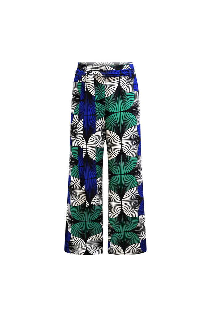 Kaela Wide-leg Pants - White Blue & Green Ewa Naibu Print