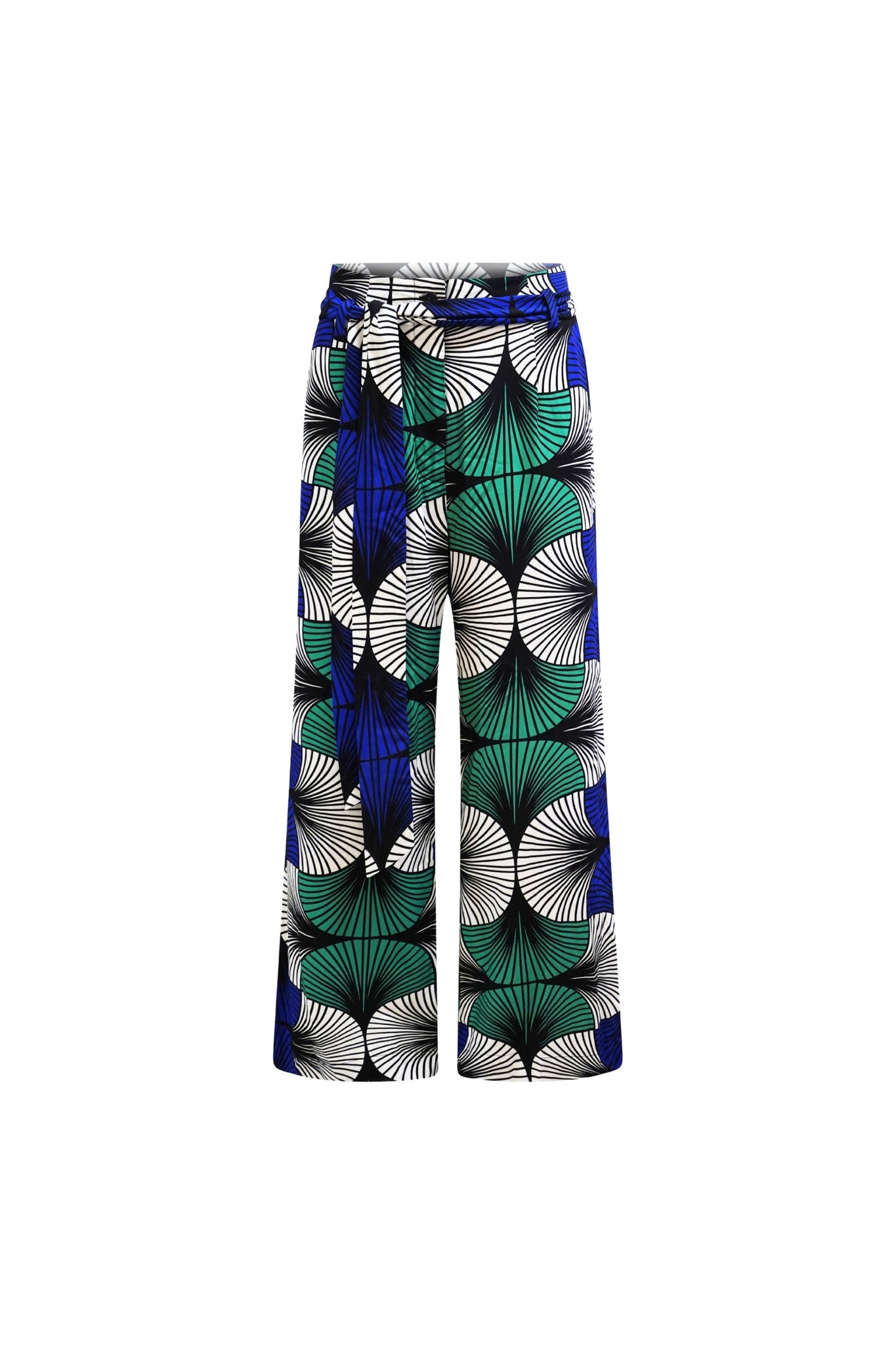 Kaela Wide-leg Pants - White Blue & Green Ewa Naibu Print
