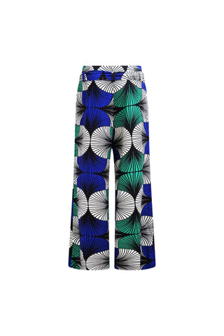Kaela Wide-leg Pants - White Blue & Green Ewa Naibu Print