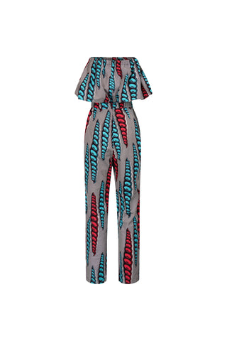 Kany Jumpsuit - Grey Blue and Pink African Ankara Wax Cotton Print