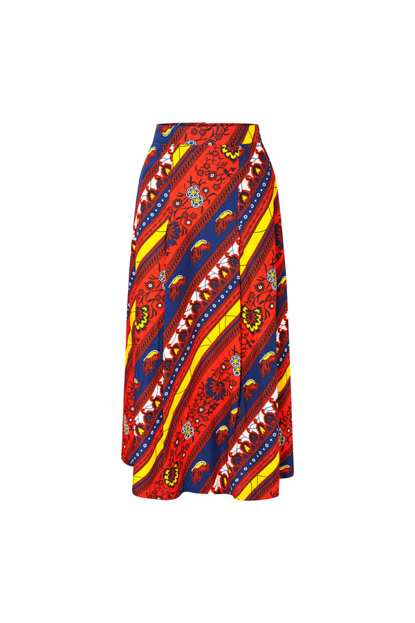Kehinde Midi Skirt - Red Blue and Yellow African Ankara Wax Cotton Print