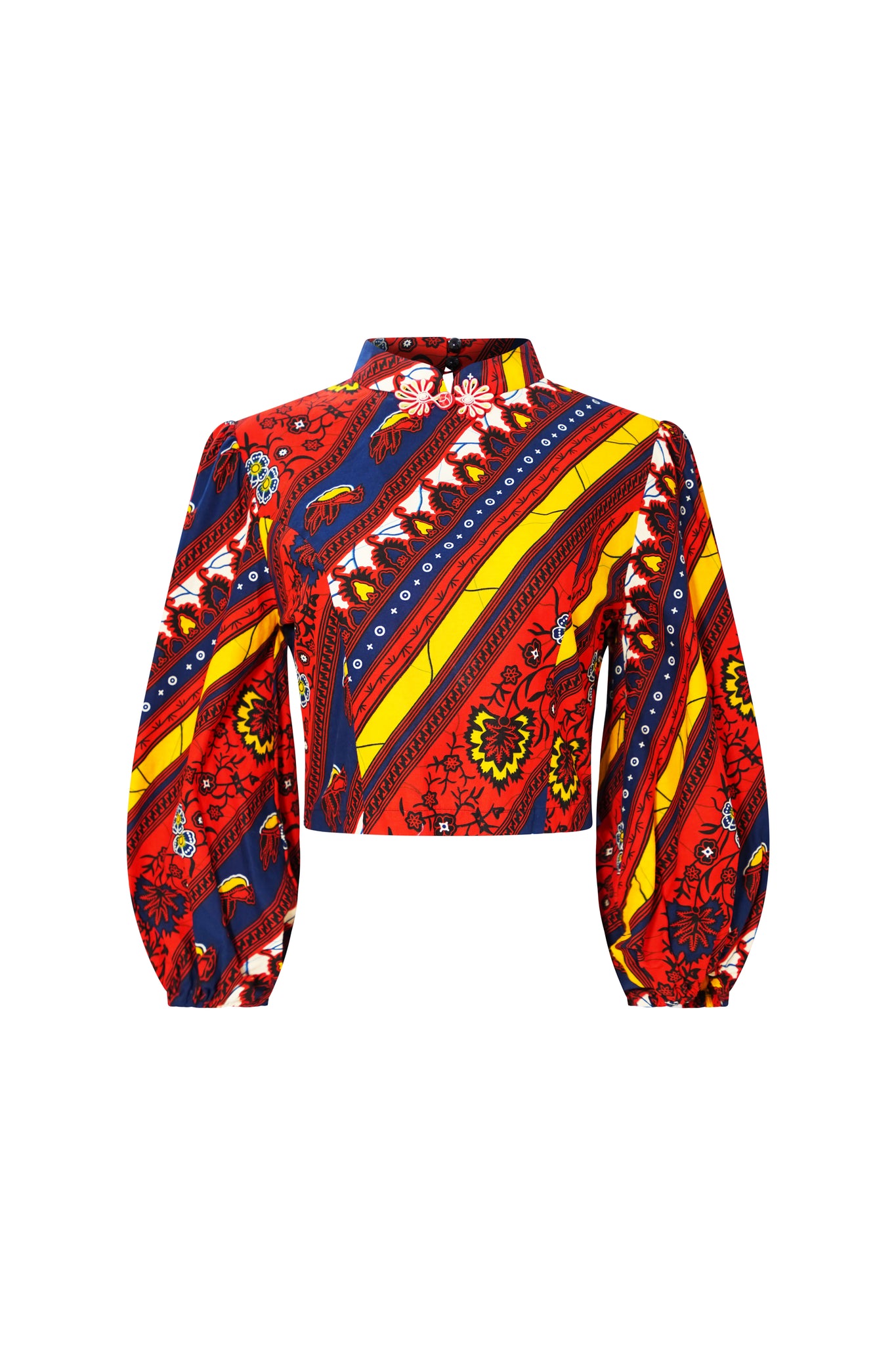 Kehinde Puffy Sleeves Top - Red Blue and Yellow African Ankara Wax Cotton Print