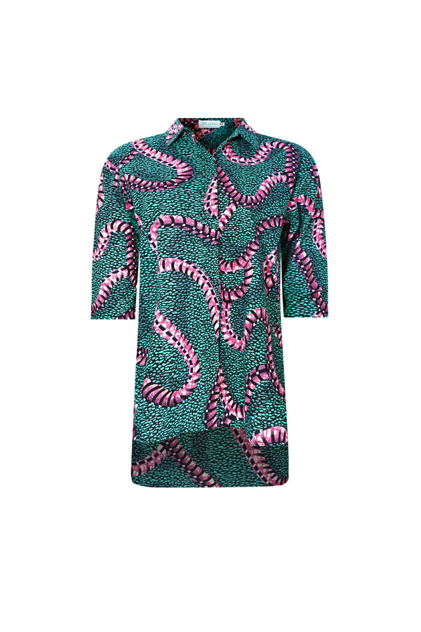 Makini Oversized Shirt - Turquoise and Pink African Ankara Wax Cotton Print