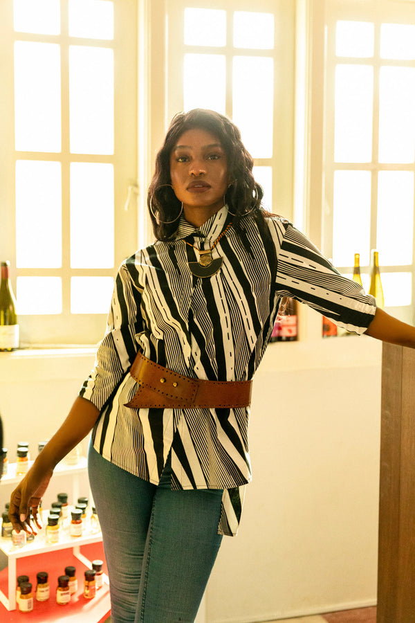 Makini Oversized Shirt - White and Black African Ankara Wax Cotton Print