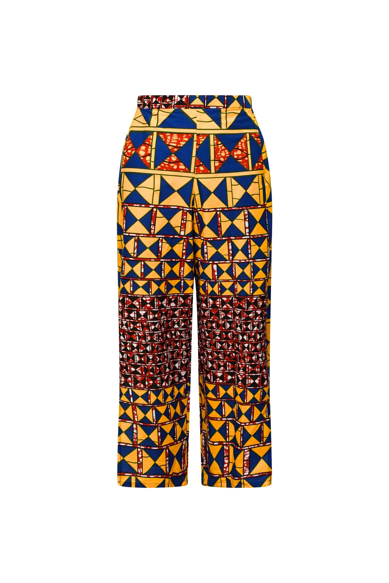 Melesse Side Split Hem Pants - Yellow Blue  African Ankara Wax Cotton Print