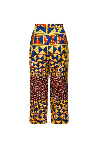 Melesse Side Split Hem Pants - Yellow Blue  African Ankara Wax Cotton Print
