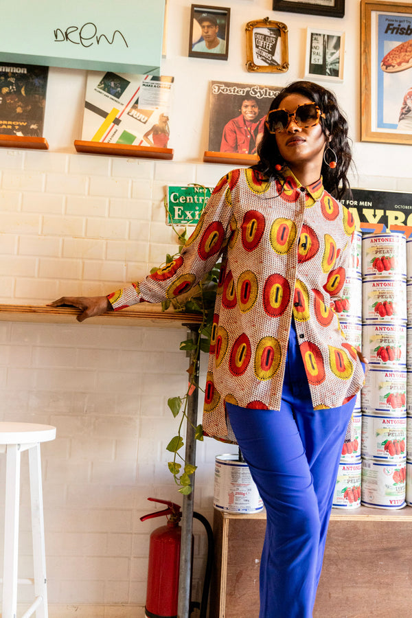Morowa Oversized Shirt - Orange Yellow Rhythmic Spirits Print | ILC OA OG