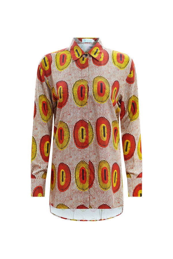 Morowa Oversized Shirt - Orange Yellow Rhythmic Spirits Print | ILC OA OG
