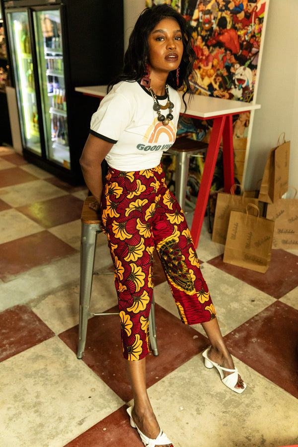 Nana Pants - Red and Yellow Rolls Royce African Ankara Wax Cotton Print