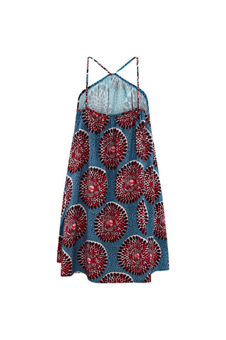 Nkem Mini Halter Dress - Red and Blue Water Well Print