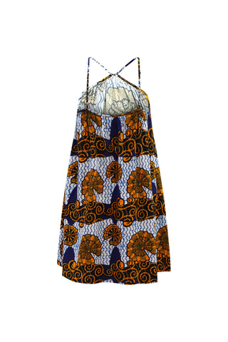 Nkem Mini Halter Dress - White and Blue House of Snails Print