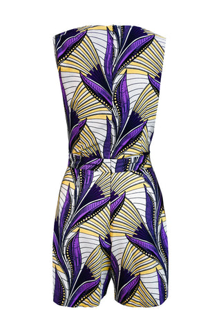 Edosa Front Tie Romper - Purple Paisley