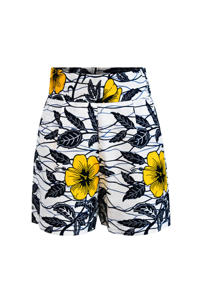 Firdawasi Shorts - Yellow / White Hibiscus Print