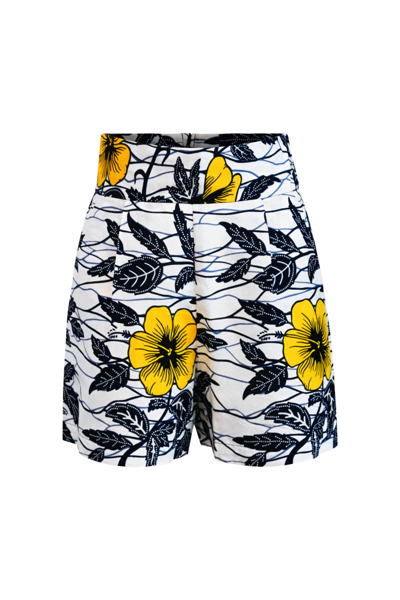 Firdawasi Shorts -Yellow/White Hibiscus Print