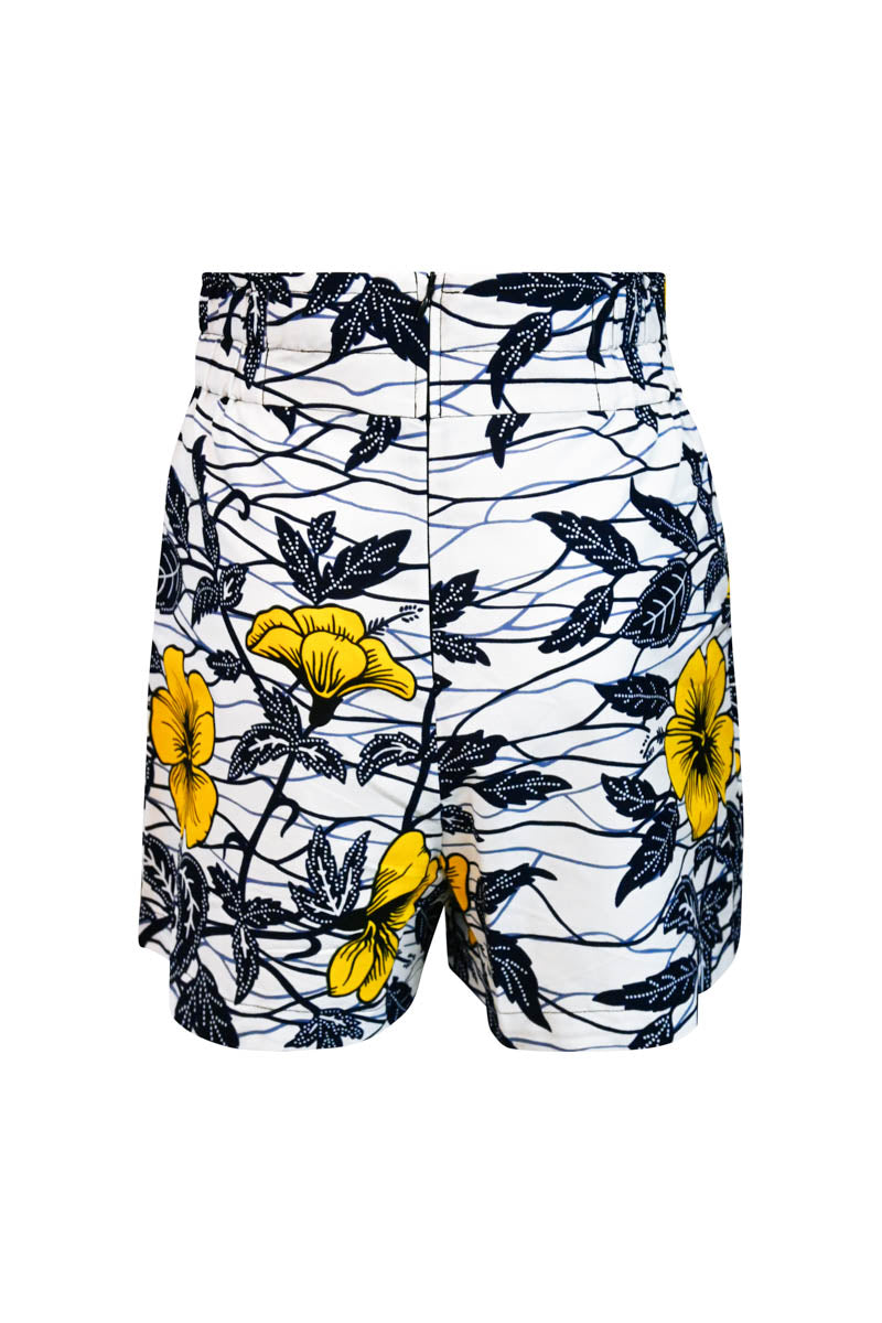 Firdawasi Shorts -Yellow/White Hibiscus Print