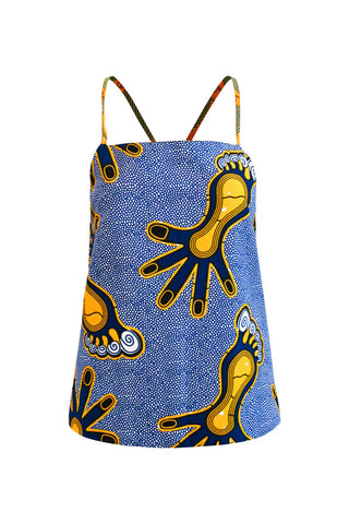 Kwento Open Back Reversible Spaghetti Strap Top - Orange/Blue Happy Feet