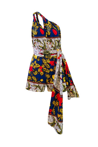 Chinwe Shorts Infinity Romper - Red/Blue Flying Garden Print