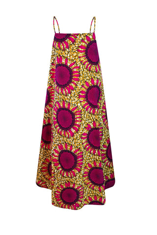 Ayodele Spaghetti Straps Dress - Pink/Yellow Sunflowers Print