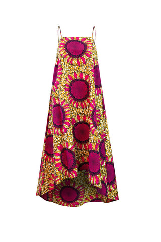 Ayodele Spaghetti Straps Dress - Pink/Yellow Sunflowers Print