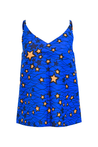 Zackia Spaghetti Top - Blue/ Orange Stars