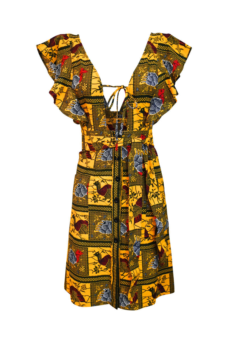 Ileara Open Front Dress - Yellow Akonfem Print