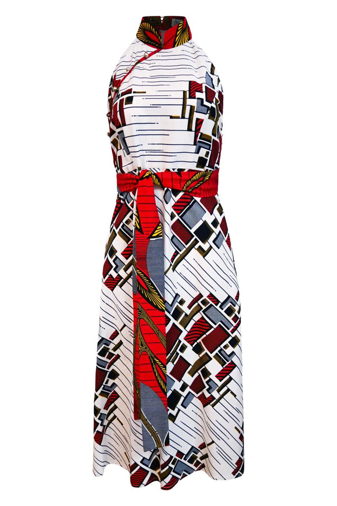 Dumi Cheongsam Dress Ankara Wax Fabric OliveAnkara