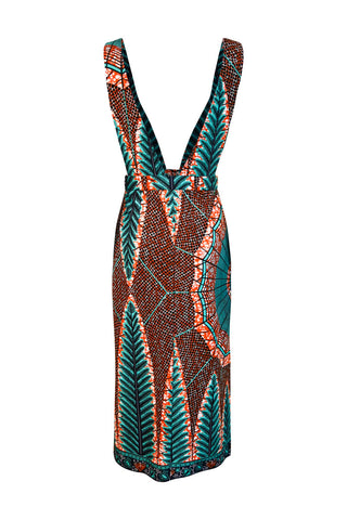 Chantal Pinafore Midi Dress - Teal/Red Gramophone Print