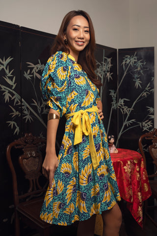 Gozie Dress - Yellow Cyan Sunkissed Maized Print