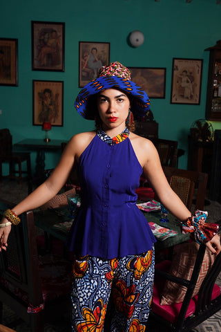 Ode Tapered Pants - Blue Yellow &Orange Odo Ayo Print