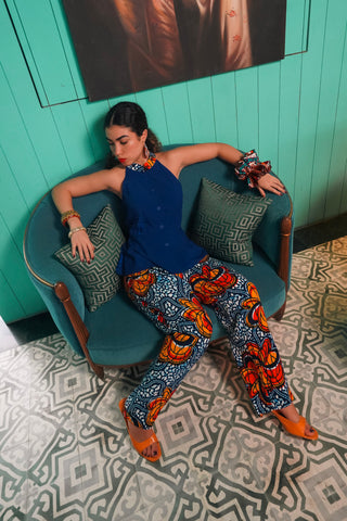 Ode Tapered Pants - Blue Yellow &Orange Odo Ayo Print