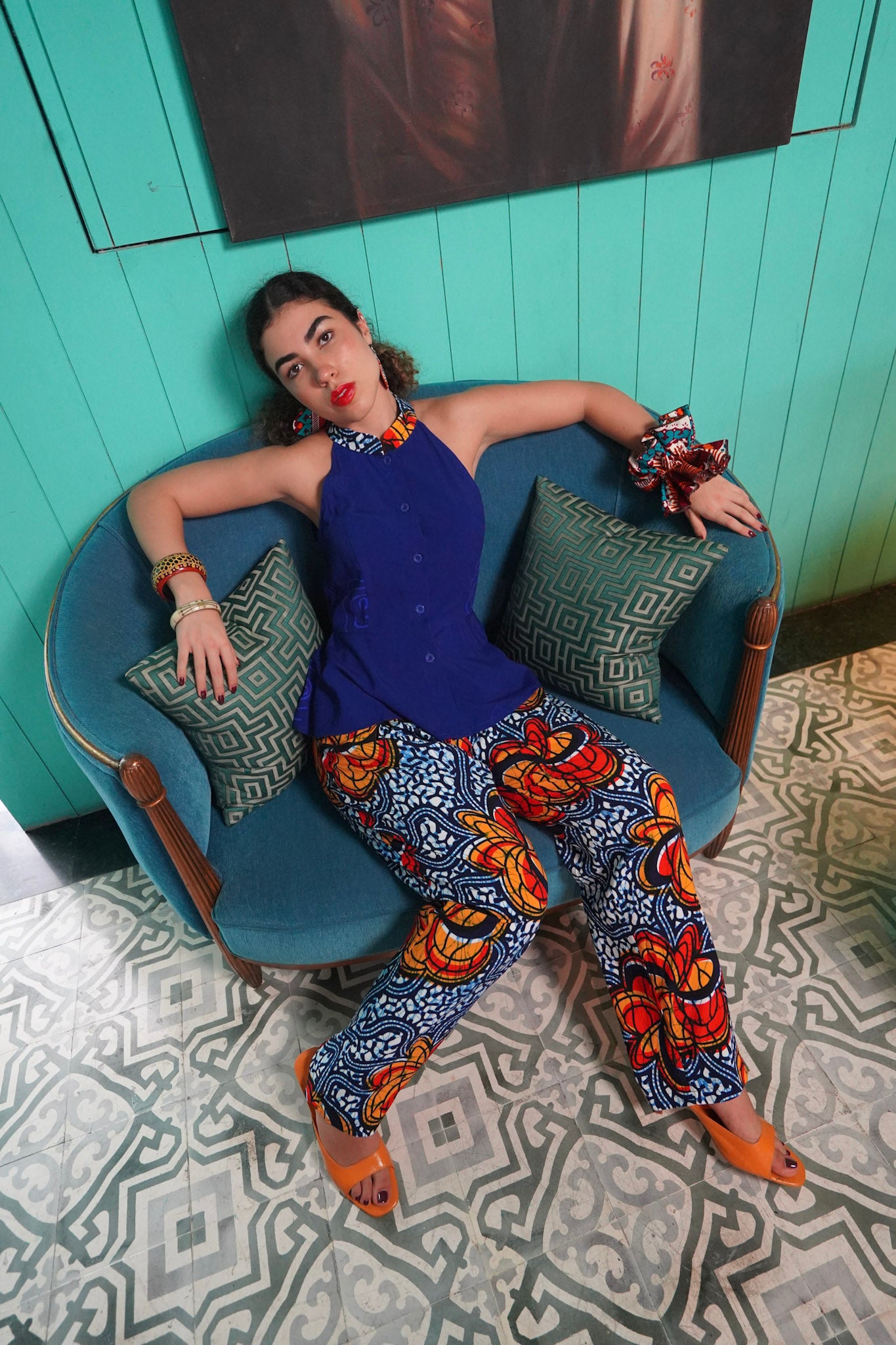 Ode Tapered Pants - Blue Yellow &Orange Odo Ayo Print