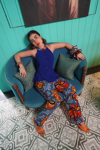 Ode Tapered Pants - Blue Yellow &Orange Odo Ayo Print