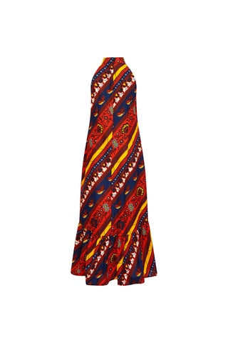 Chioma Cheongsam Dress - Red Blue and Yellow African Ankara Wax Cotton Print