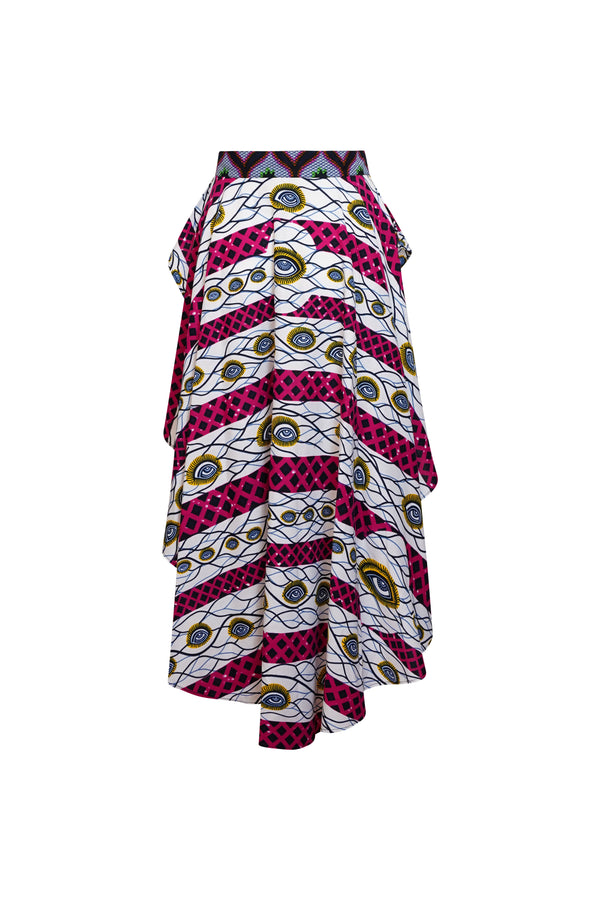 Ayo Skirt-Belt - Grey Pink and White African Ankara Wax Cotton Print