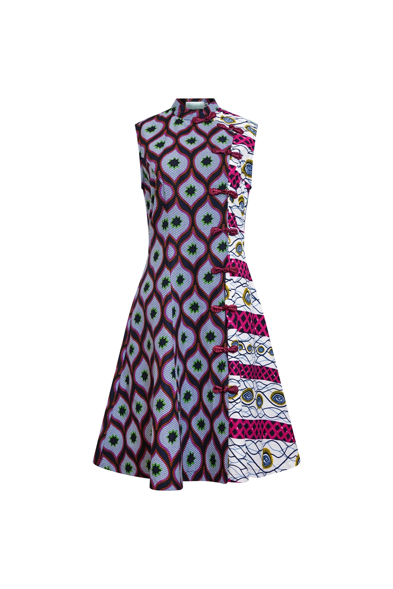 Zorica Dress - Grey White and Pink African Ankara Wax Cotton Print