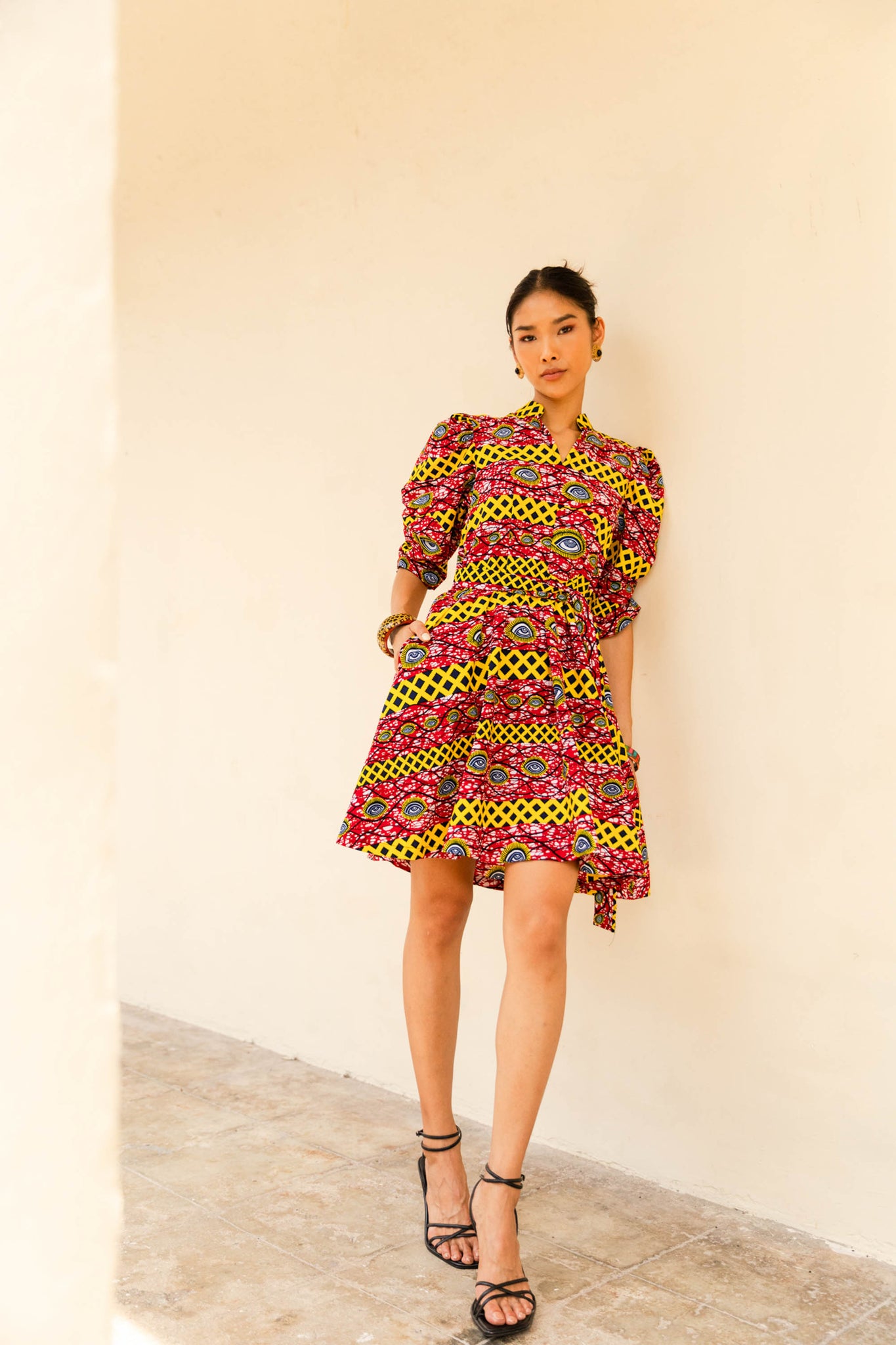 Gozie Dress - Red and Yellow African Ankara Wax Cotton Print