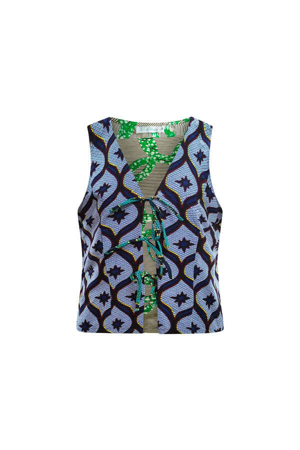 Oluchi Vest Grey / Green Mix & Match African Ankara Wax Cotton Print