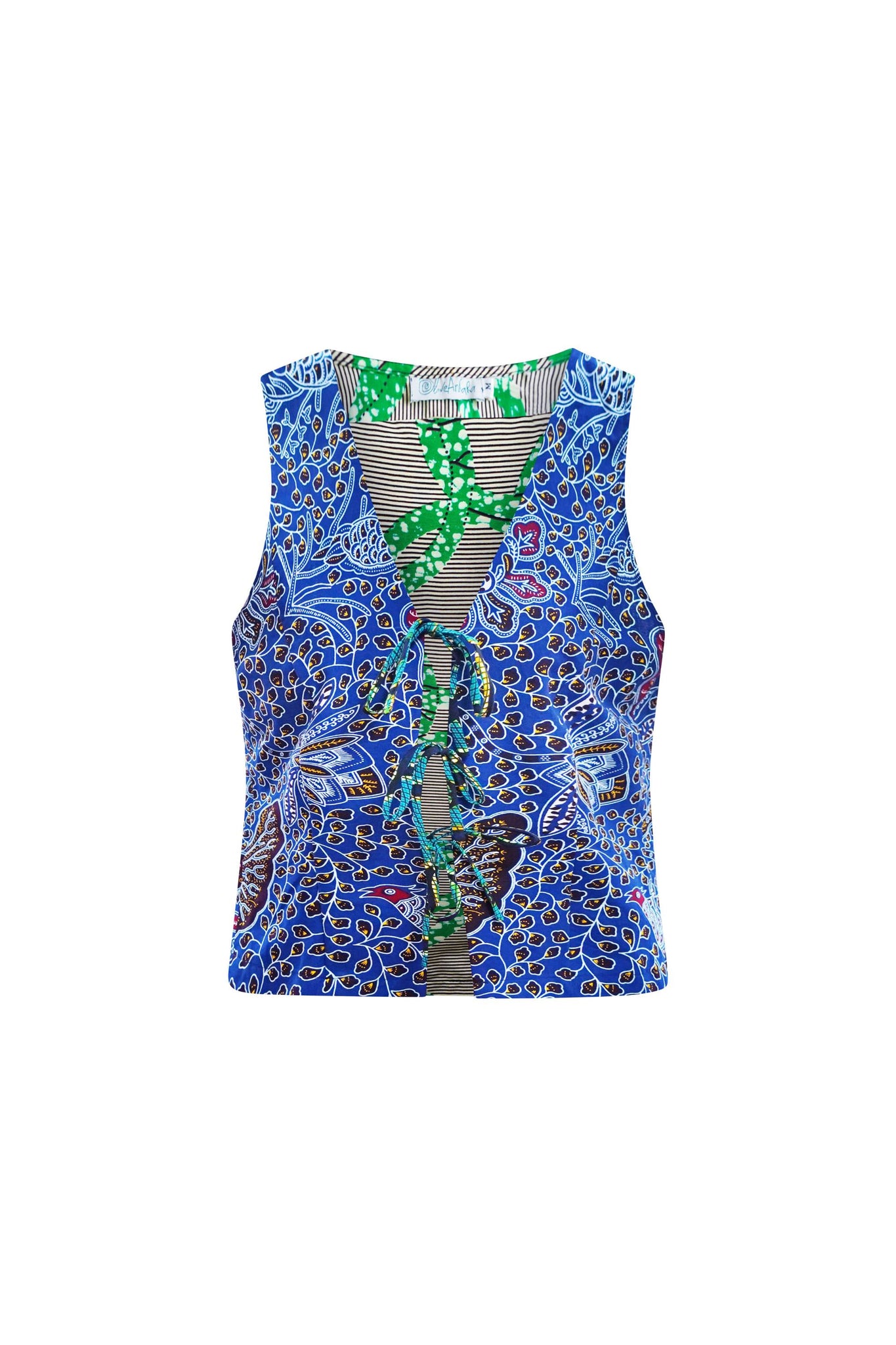 Oluchi Vest Blue / Green Mix & Match African Ankara Wax Cotton Print