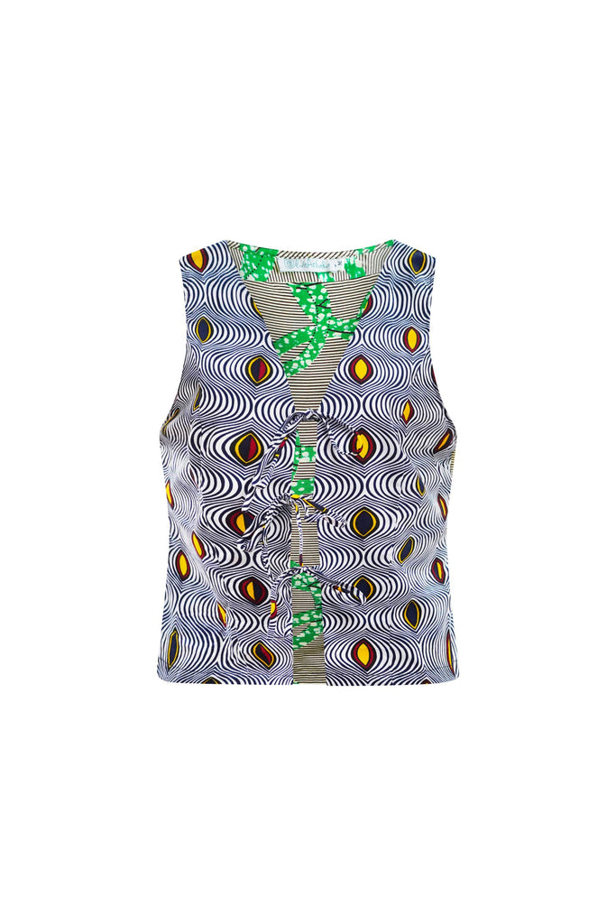 Oluchi Vest White / Green Mix & Match African Ankara Wax Cotton Print