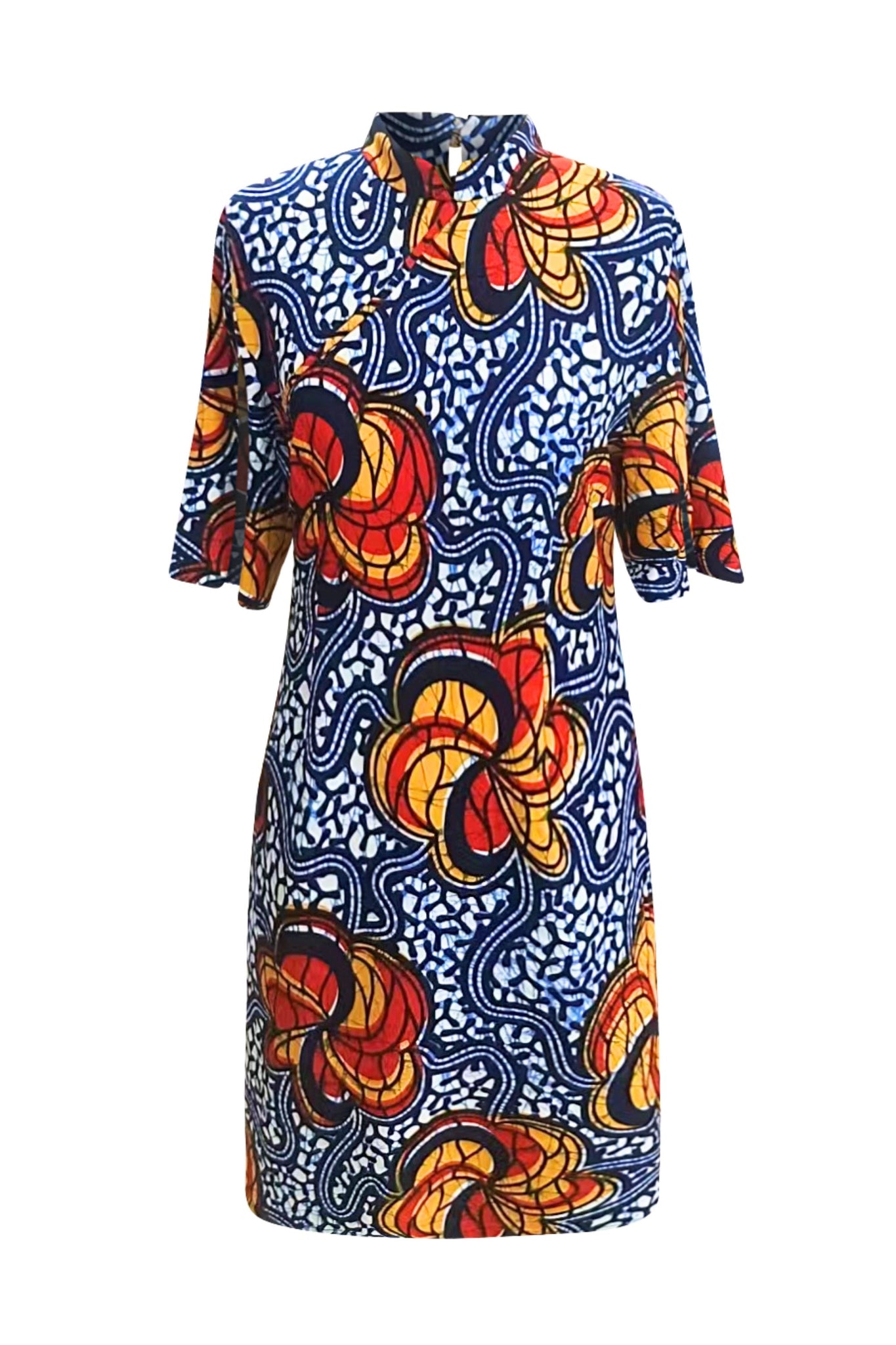 Renni Cheongsam Dress - Blue Yellow &Orange Odo Ayo Print