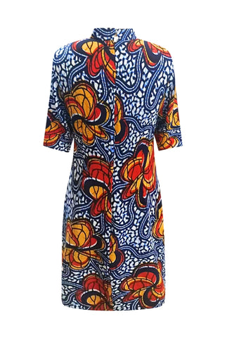 Renni Cheongsam Dress - Blue Yellow &Orange Odo Ayo Print