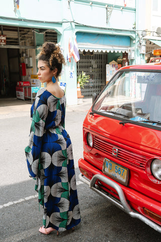 Sope Dress - Blue White & Green EWA NAIBU Print