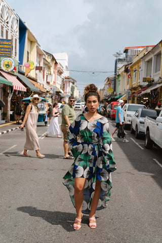 Sope Dress - Blue White & Green EWA NAIBU Print