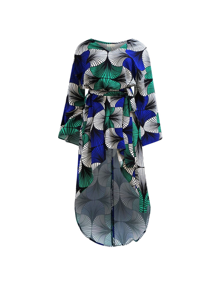 Sope Dress - Blue White & Green EWA NAIBU Print