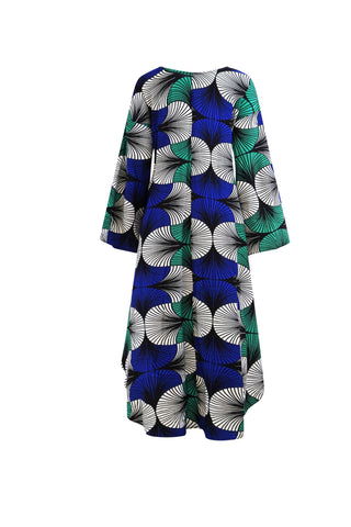 Sope Dress - Blue White & Green EWA NAIBU Print