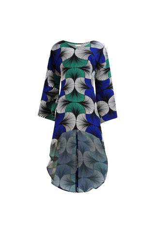 Sope Dress - Blue White & Green EWA NAIBU Print
