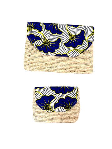 Style Clutch Bag - White Blue Rolls Royce African Ankara Wax Cotton Print