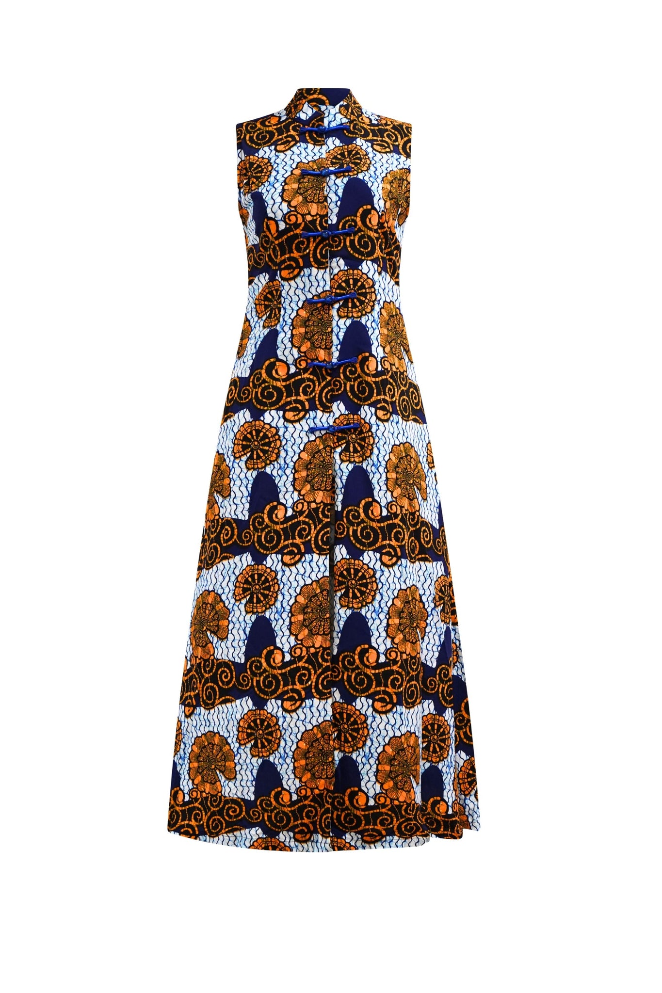Surya Cheongsam Top - White and Blue House of Snails Print