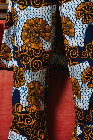 Surya Pants with Ruffles at the Hem - White and Blue House of Snails Print