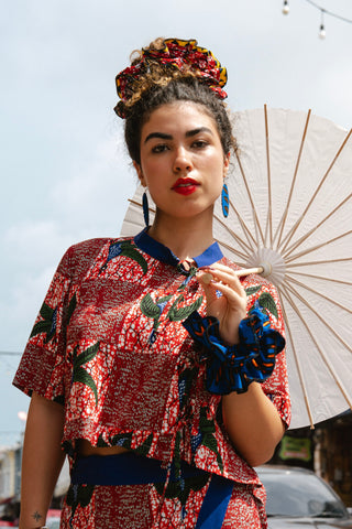 Tine Cheongsam Top - Red White & Green Onyame Sɛn Print